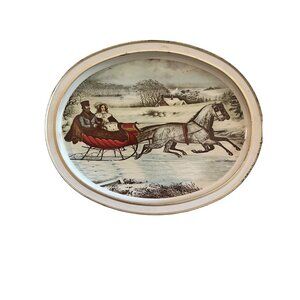 Vintage Currier & Ives "Life In The Country" Oval Metal Biscuit Tin By Sunshine